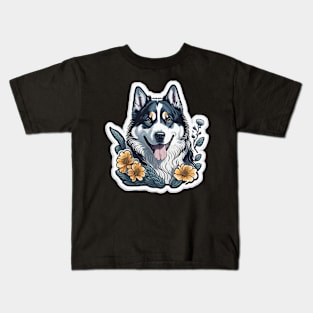 Arctic Aura: Siberian Husky Dog-Themed Kids T-Shirt